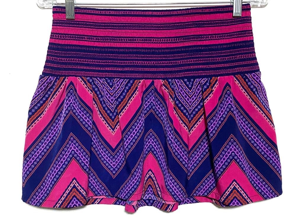 Express Chevron Mini Skirt XS Purple Pink Elastic Waist Retro Hippie Boho Y2K